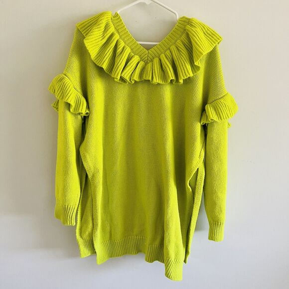 ZARA Florescent Lime Ruffled Knit Sweater - XS-S - Picture 5 of 6